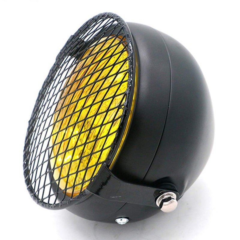 YIBO Vintage Motorcycle Headlight Cafe Racer Head Light Decorative Lights Modified Motorbiker Vintage Head Light With Grill Cover (Amber Lens+ Diamond Mesh) - Image 2